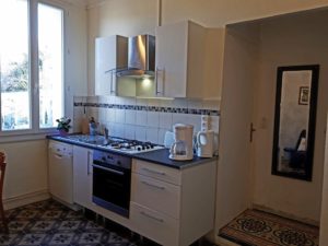 The guest apartment les Genets. Recently modernised whilst maintaining a traditional look and feel, this quaint gite has an open plan living, kitchen/dining room with everything you need for self-catering including hob, oven, microwave, fridge, coffee machine and kettle. 