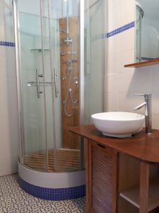 Le Tineiral à Néffies, apartment Les Romarins. There is a separate WC and shower room and a hairdryer, iron and ironing board are provided for your convenience.